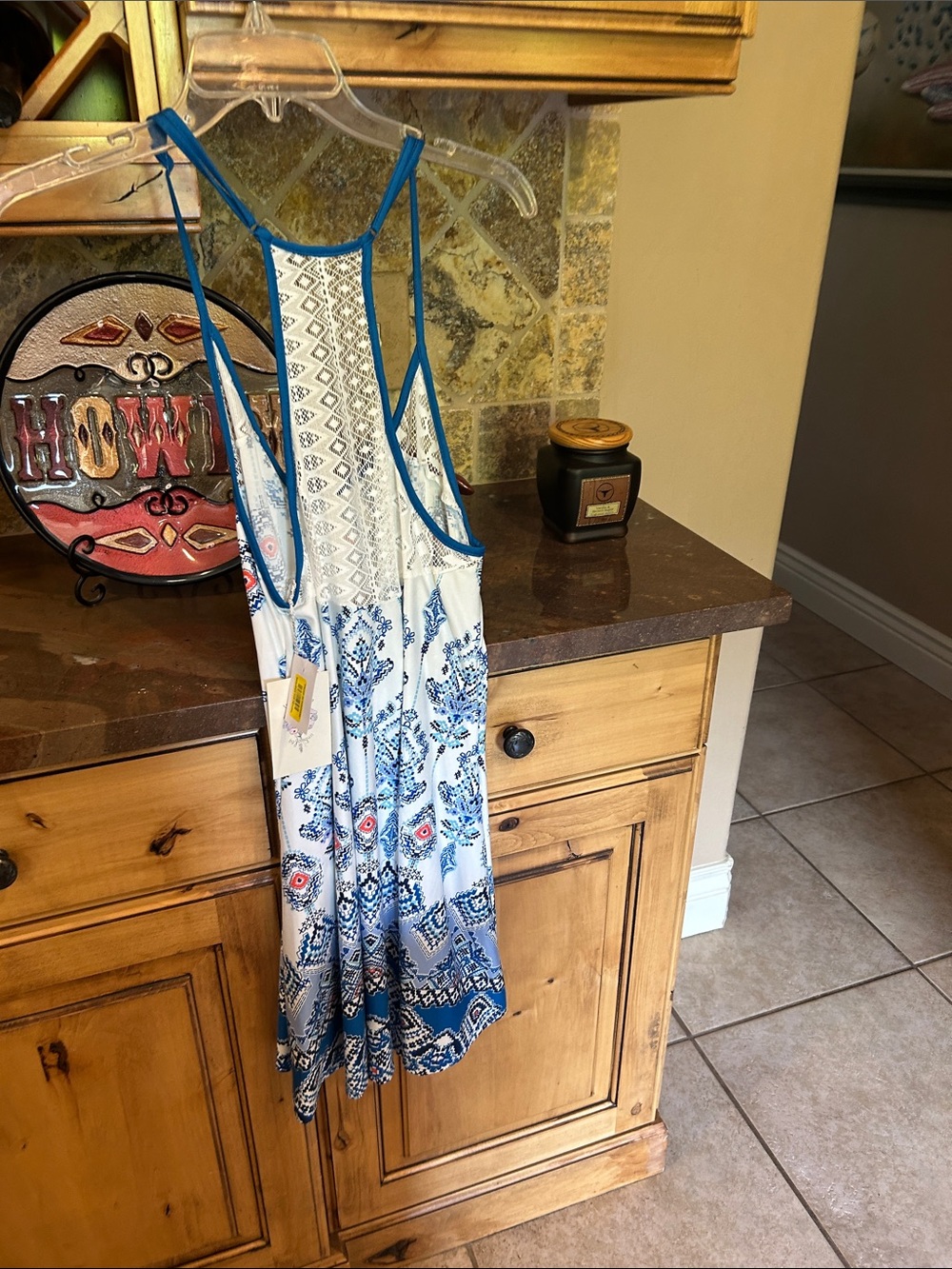 In Bloom Blue and White Printed Tank Gown with Lace Trim NWT - Picture 4 of 4